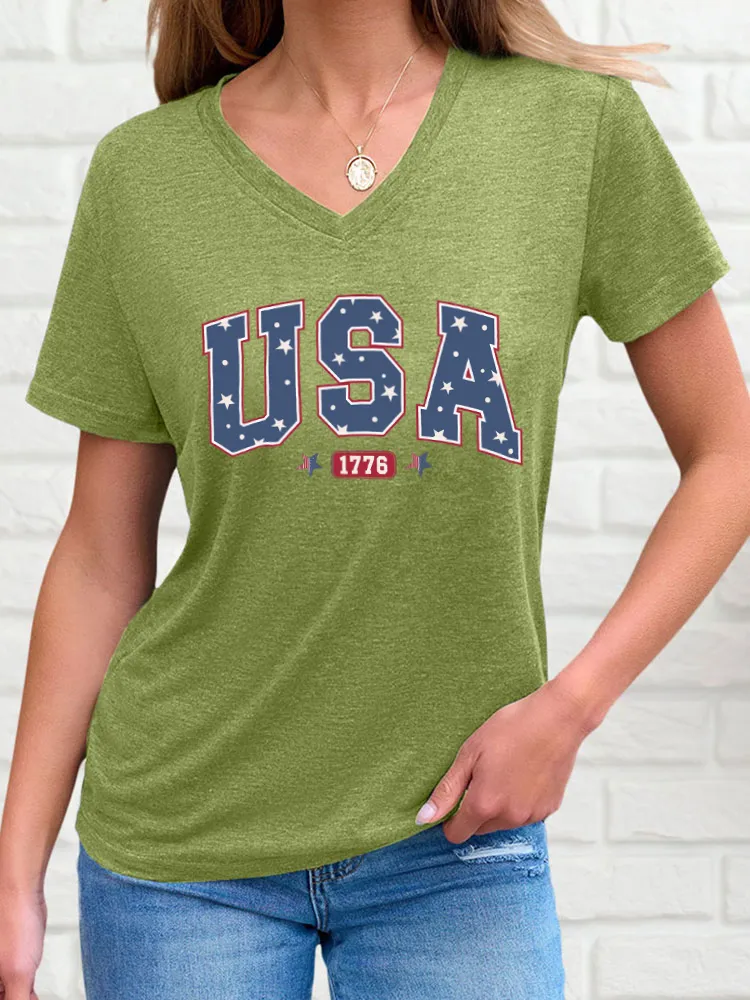 Women'S USA 1776 Print Short-Sleeved T-Shirt