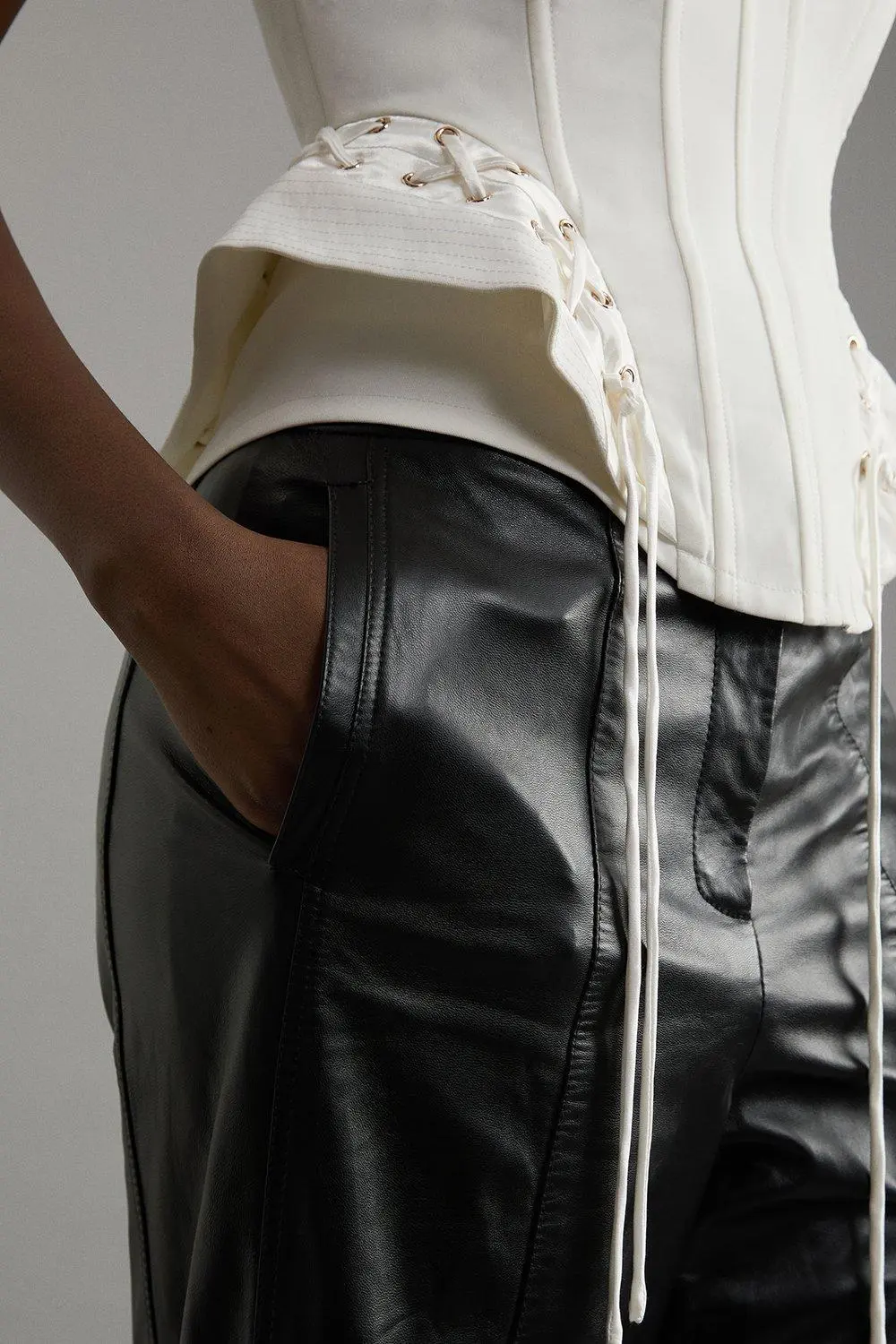Mid Rise Wide Leg Leather Trousers