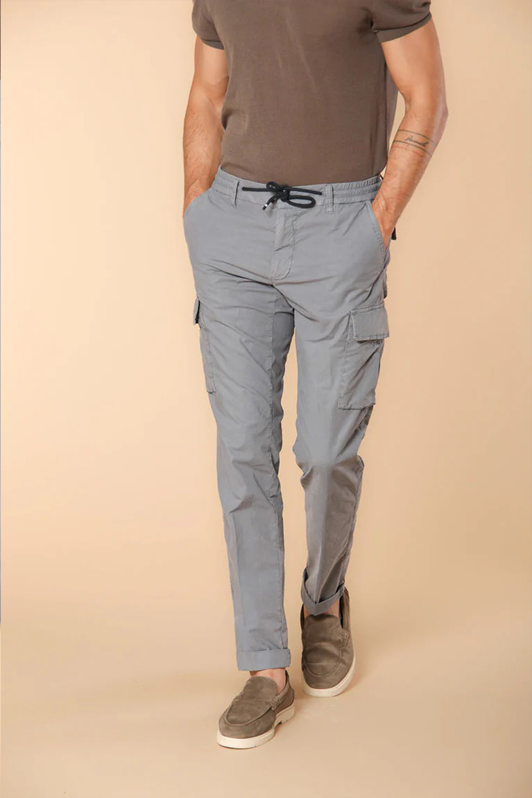 Men's Air Force Blue Slim Fit Parachute Fabric Cargo Pants with Large Pockets