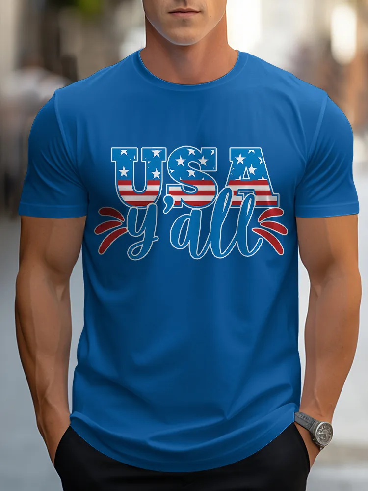 Man'S USA Y'All Round-Neck Short-Sleeved T-Shirt