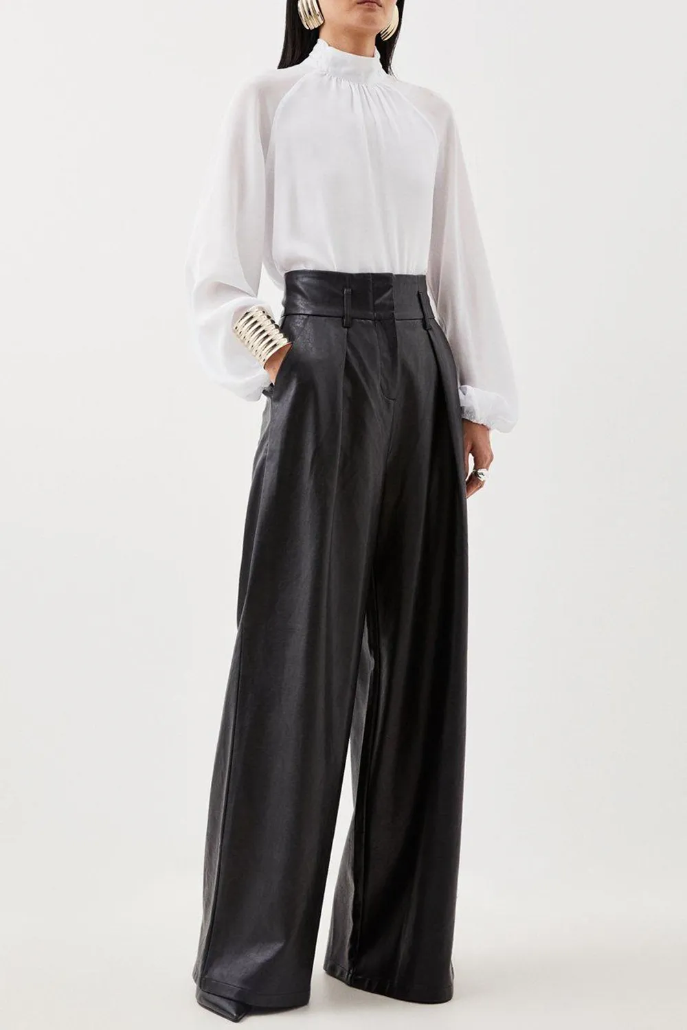Faux Leather High Waisted Wide Leg Trousers