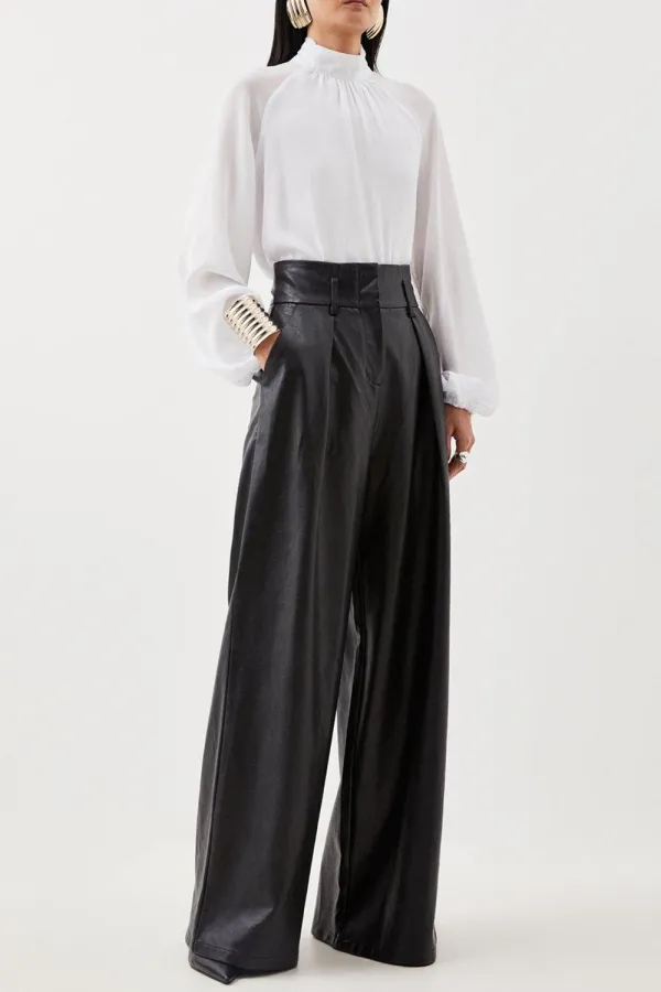 Faux Leather High Waisted Wide Leg Trousers