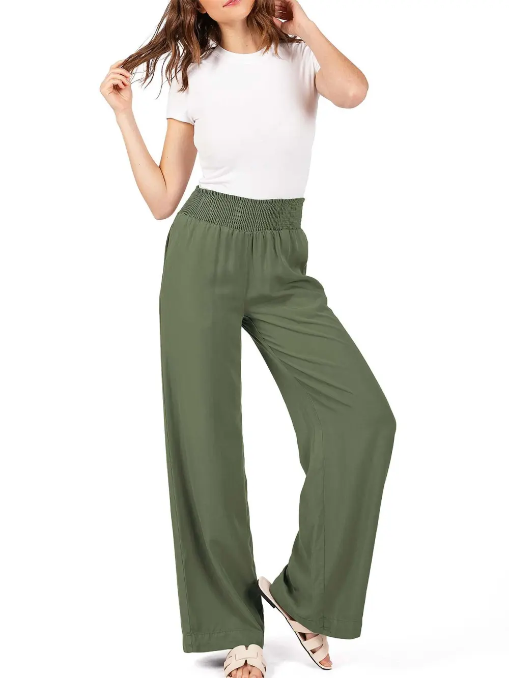 Gray Elastic - Waist Wide - Leg Pants