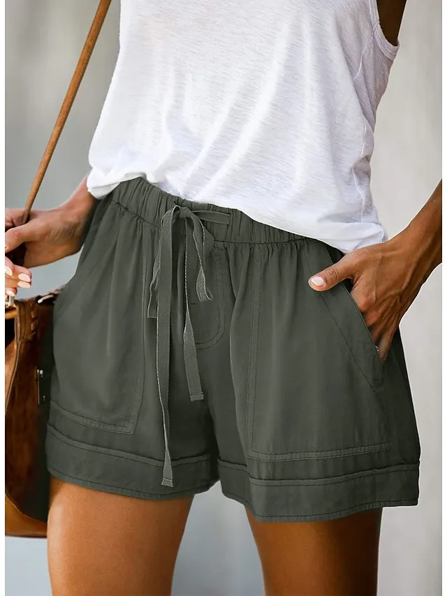 Women's Basic Essential Casual Shorts Wide Leg Baggy Pocket Short Daily Holiday Micro-elastic Simple Cotton Blend Lightweight Outdoor Mid Waist Light Blue Wine Red Pink ArmyGreen Orange & Red