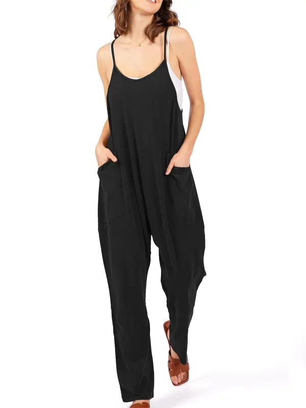 Rust - Colored Sleeveless Loose Jumpsuit
