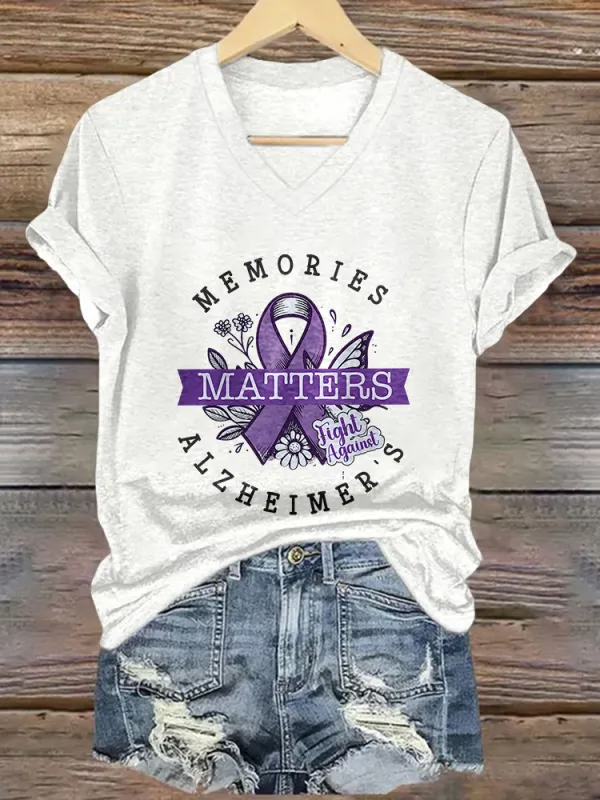 Women'S Memories Matters Alzheimer'S V-Neck Short-Sleeved T-Shirt