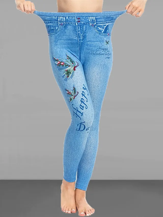 Women's Slim Pants Trousers Leggings Full Length Faux Denim Pocket High Cut High Elasticity High Waist Fashion Streetwear Street Causal Lake Blue Royal Blue S M Summer Fall