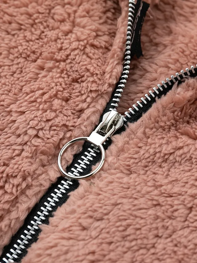 Women's Plus Size Teddy Coat Animal Casual Long Sleeve V Wire Regular Fall Winter Green Pink Dark Gray L XL XXL 3XL 4XL
