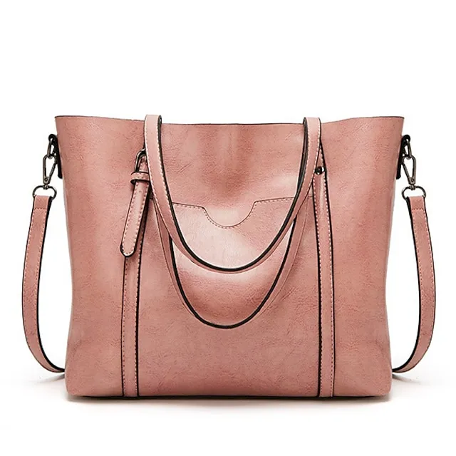 Women's Tote Shoulder Bag Shoulder Strap Tote Top Handle Bag PU Leather Daily Zipper Solid Color Wine Black Pink