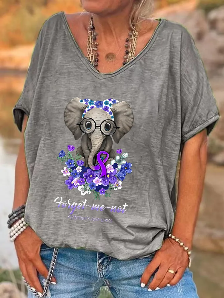 Women'S Forget-Me-Not Alzheimer'S Awareness V-Neck Short-Sleeved T-Shirt
