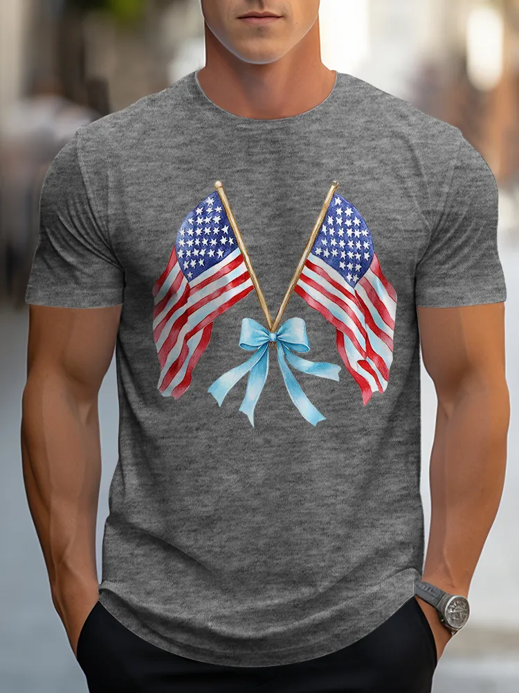 Man'S The Stars And Stripes Bow Round-Neck Short-Sleeved T-Shirt