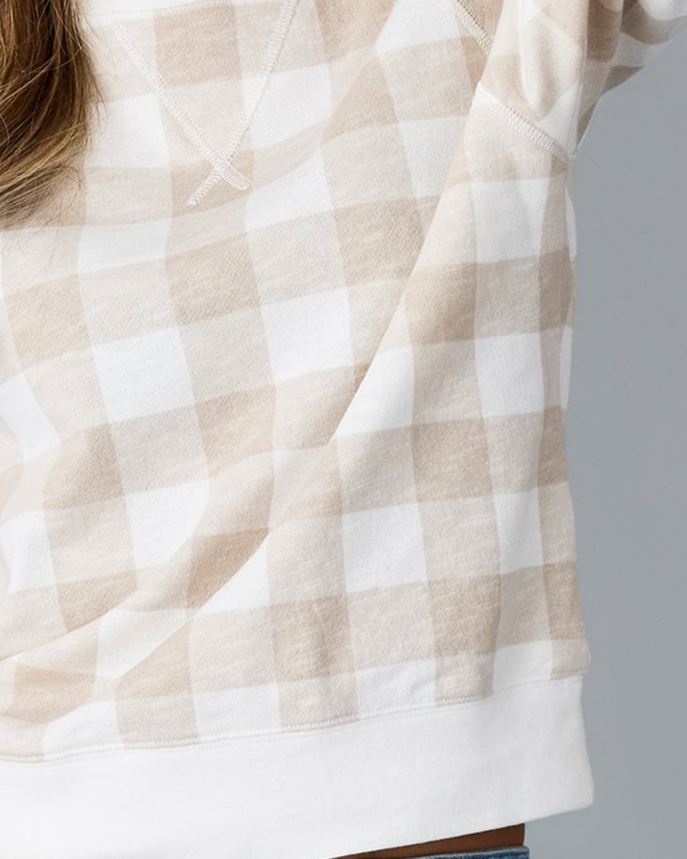Cream Colored Checkered Short Sleeve Sweater