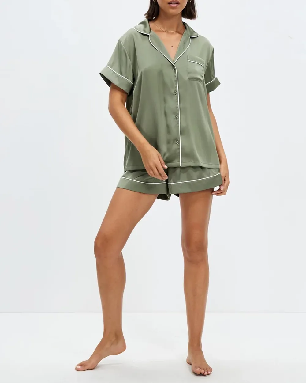Short Satin Shirt PJ Set