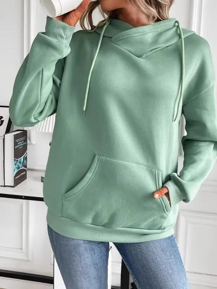 Drawstring Simple All-Match Neo Mint  Hoodie