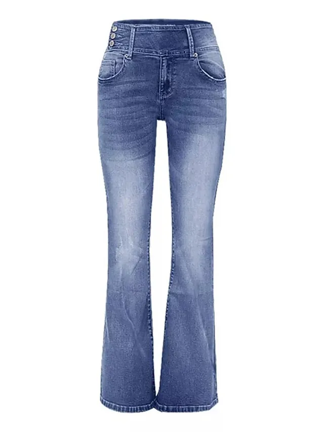 Women‘s Flare Low Rise Jeans Bootcut Full Length Denim Wide Leg Micro-elastic High Waist Fashion Casual Daily Light Blue Black S M