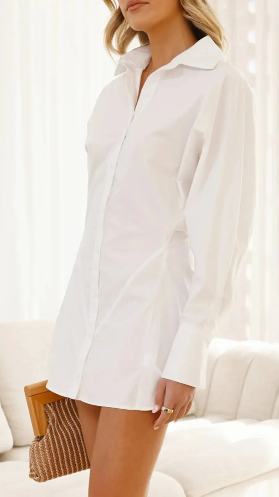 Collared Style Batwing Sleeves Shirt Dress
