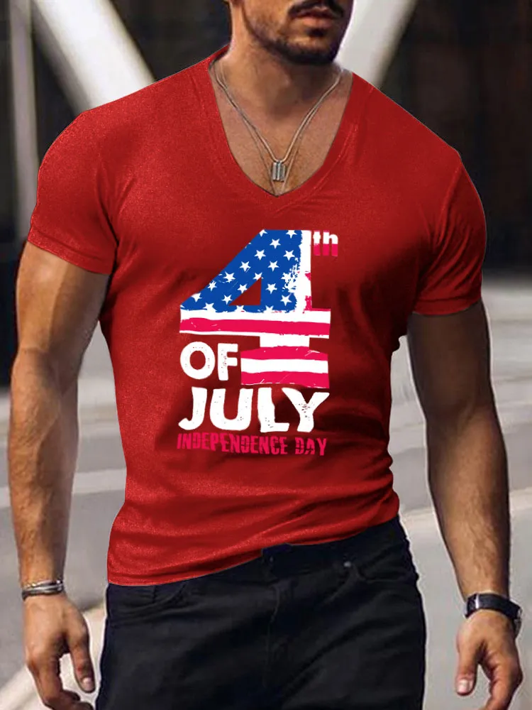 Men'S 4Th Of July Independence Day Print Short-Sleeved V-Neck T-Shirt