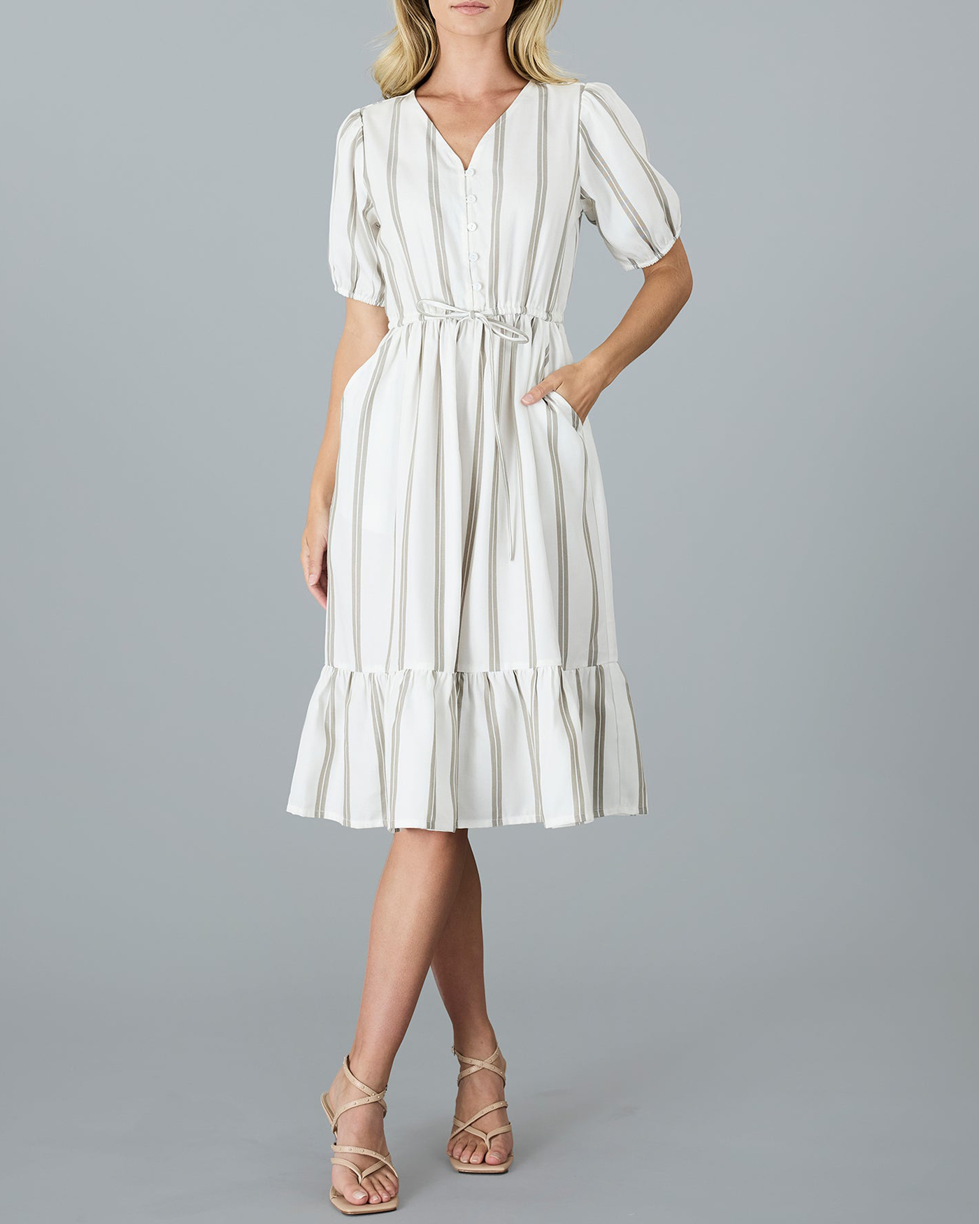 White Striped Midi Dress