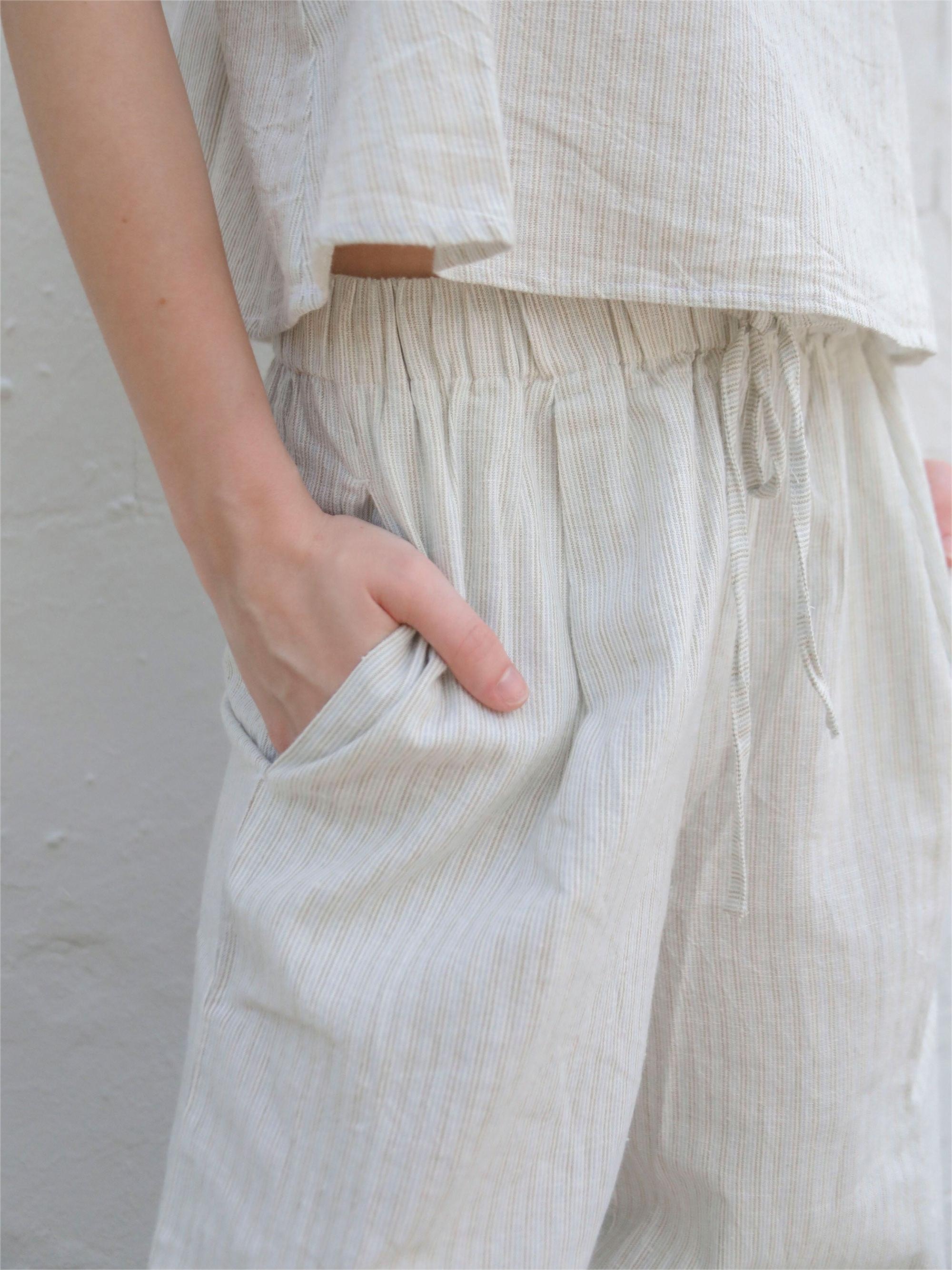 White Wide Leg Striped Pants