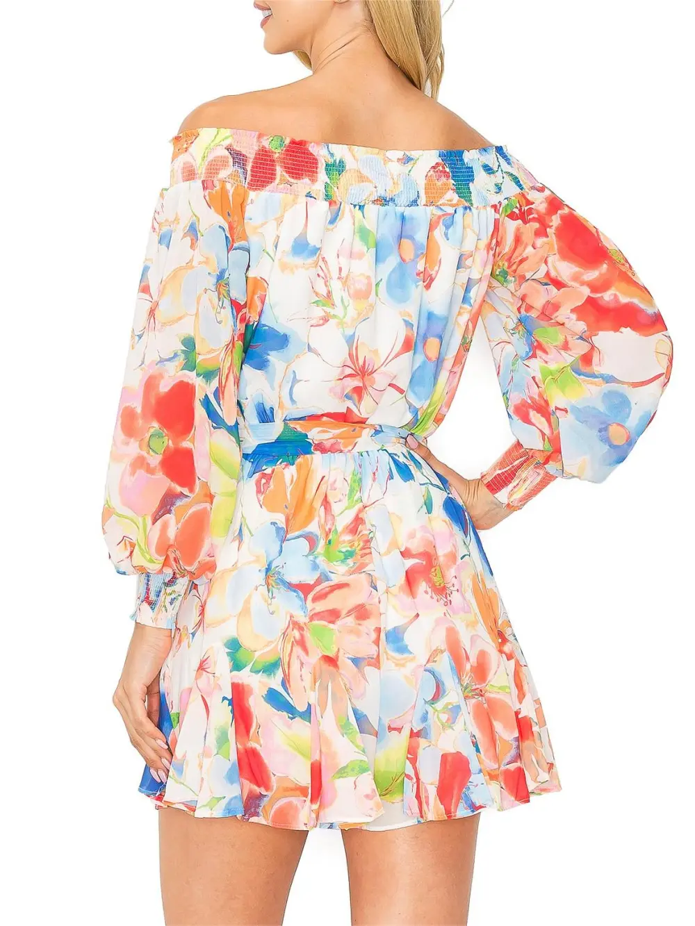 Multicolor Floral Off - Shoulder Belted Romper