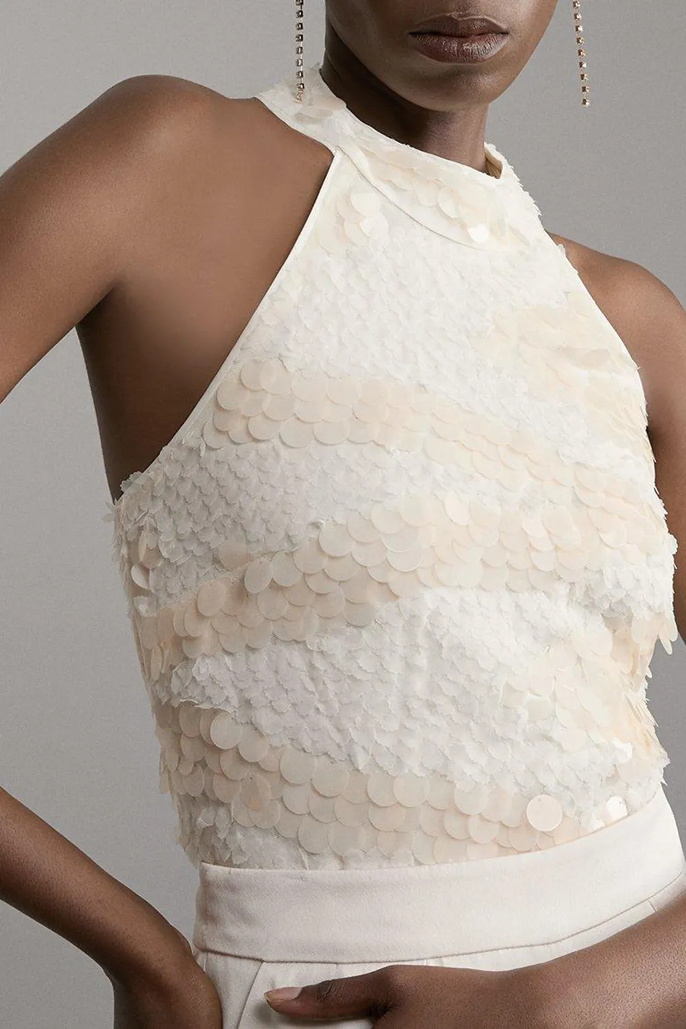 Textured Sequin Woven Halterneck Top