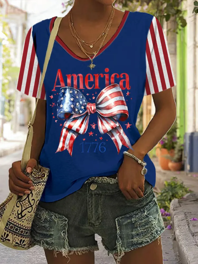 Women'S Independence Day USA Print Short Sleeve T-Shirt