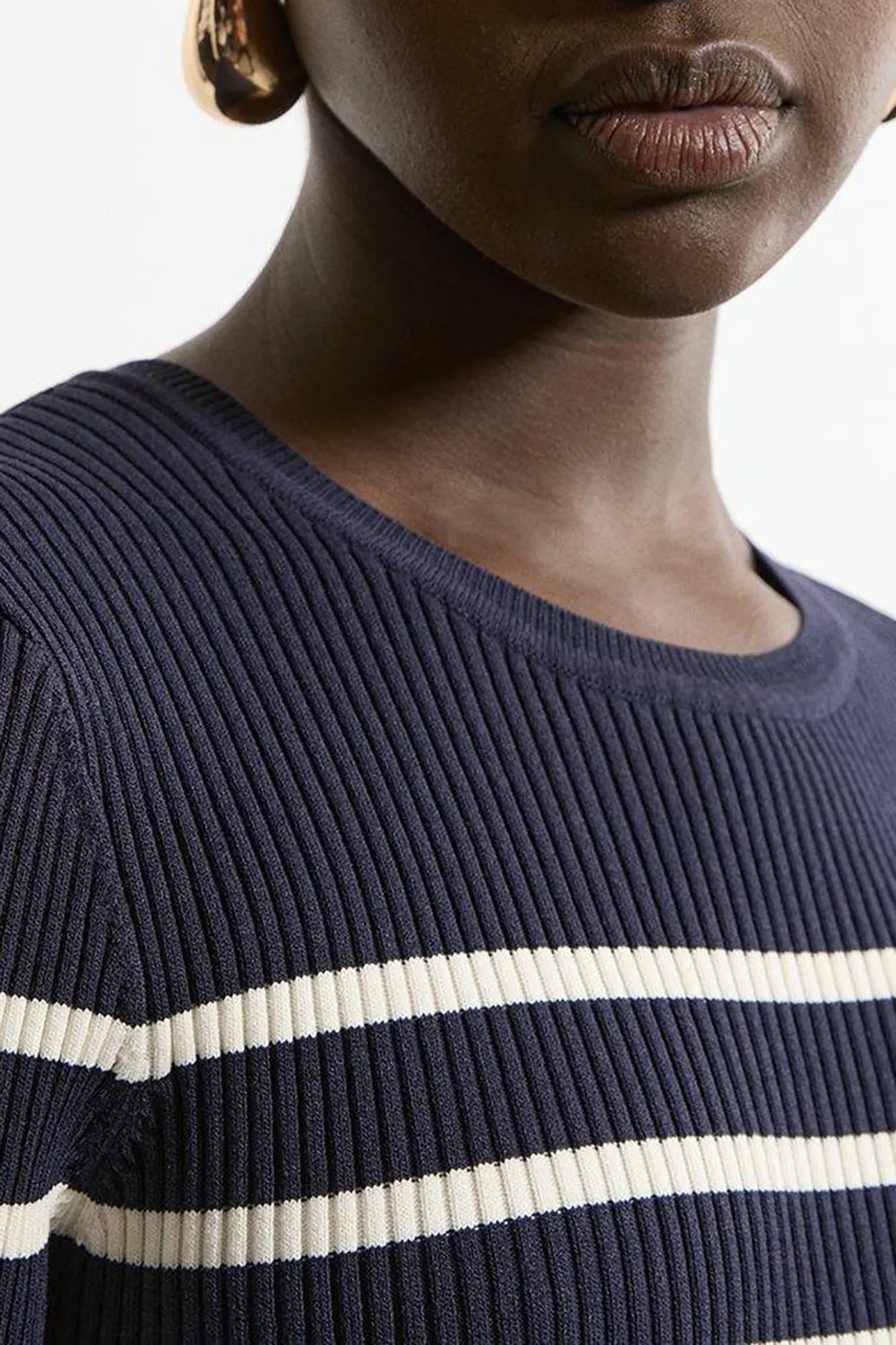 Trumpet Sleeve Rib Knit Midi Dress