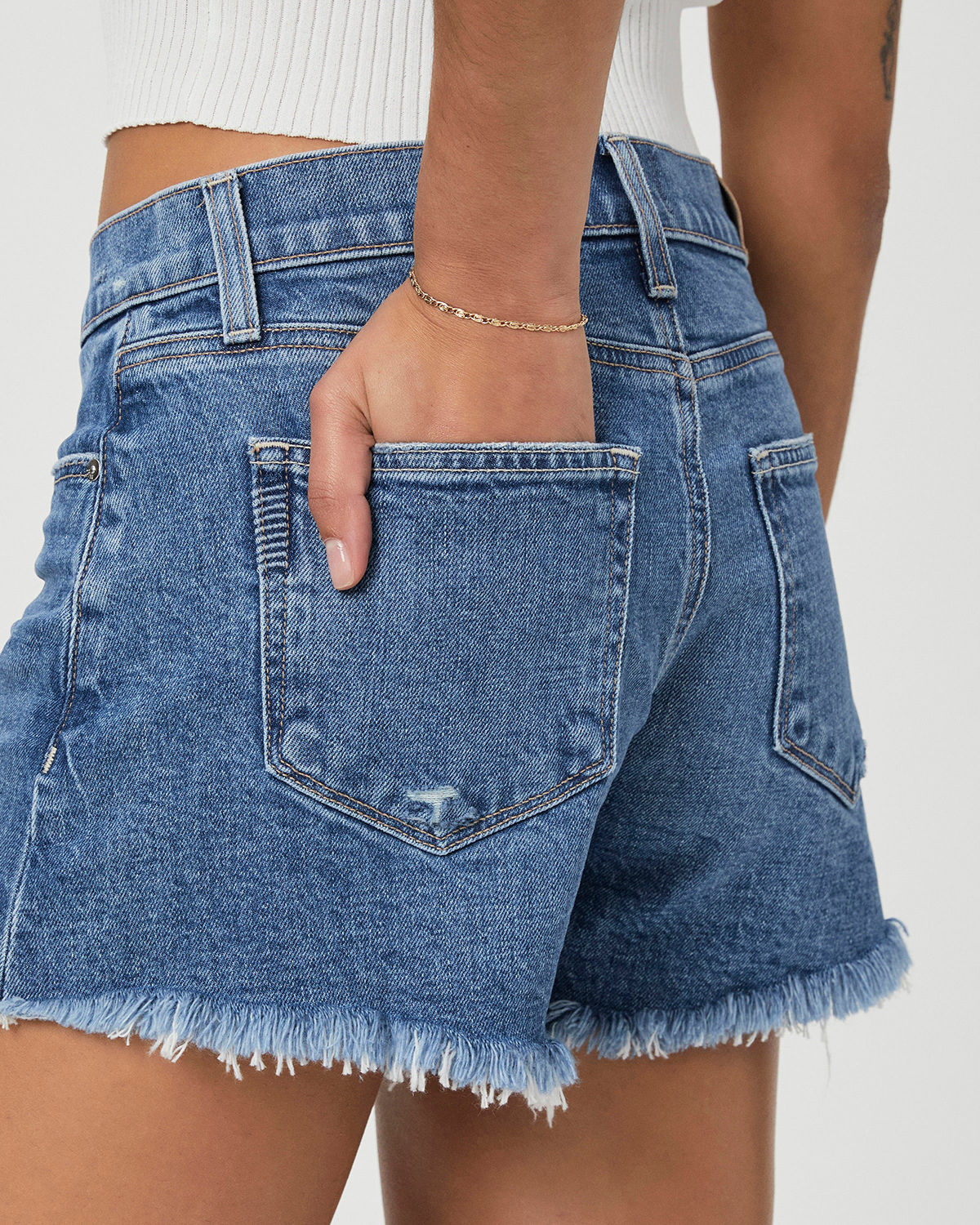 Light Blue Denim Mid Rise Shorts