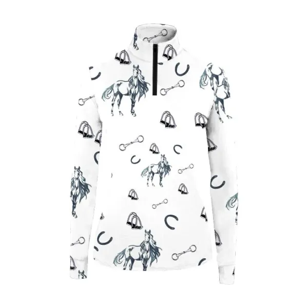 Horseshoes Women's Horse And Harness Print Long Sleeve Riding Style Casual Shirt