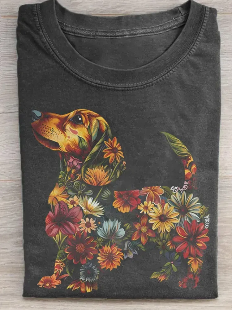 Floral Dachshund Vintage T-Shirt