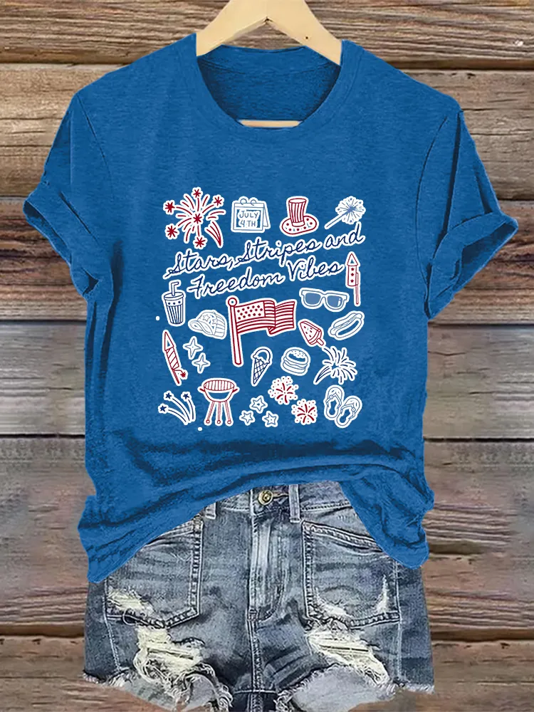 Woman'S Stars Stripes And Freedom Rights Crew Neck Short Sleeve T-Shirt
