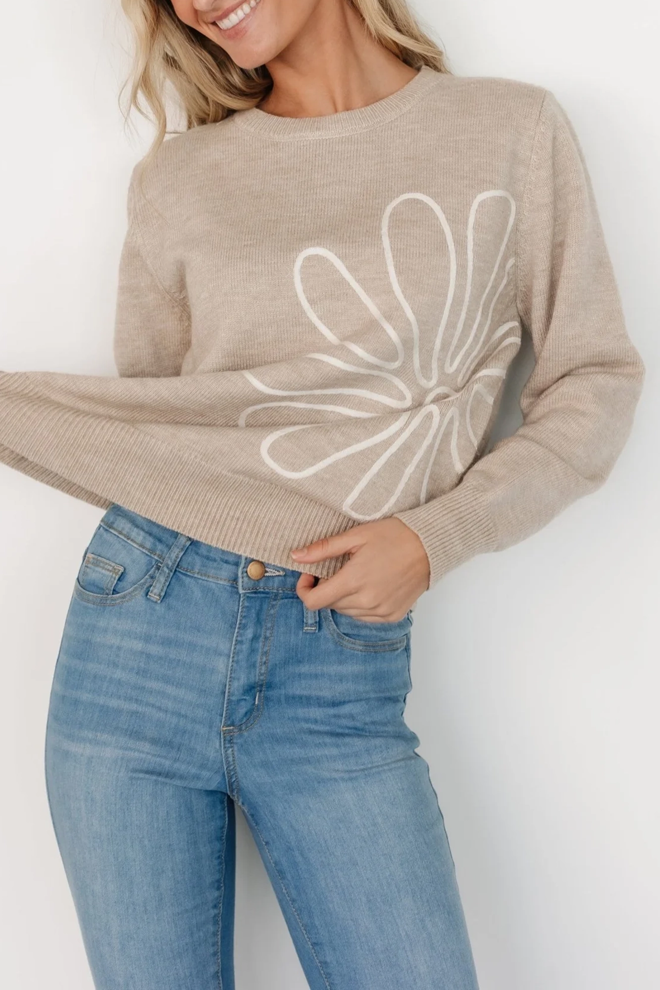 Classic Daily Leisure Embroidery Print Natural Top