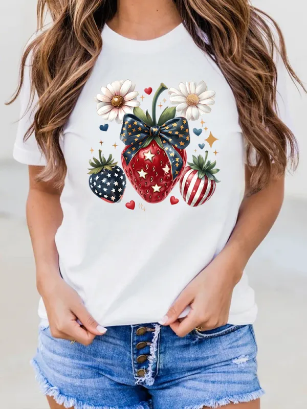 Woman'S Independence Day Print Short-Sleeved T-Shirt
