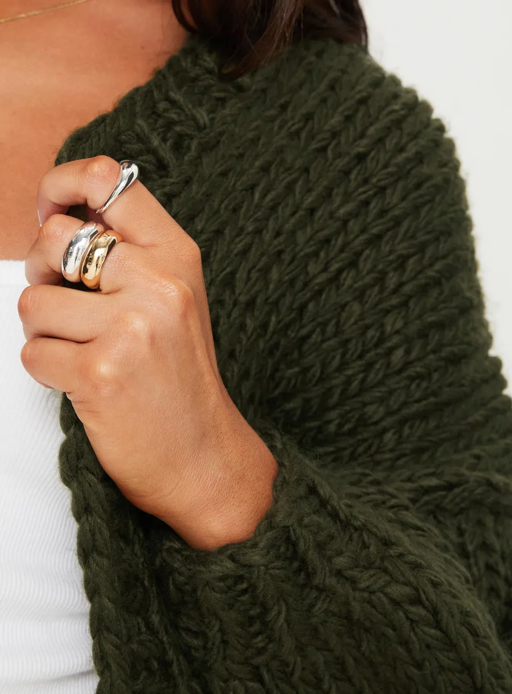 Balloon Sleeves Knit Cardigan Olive