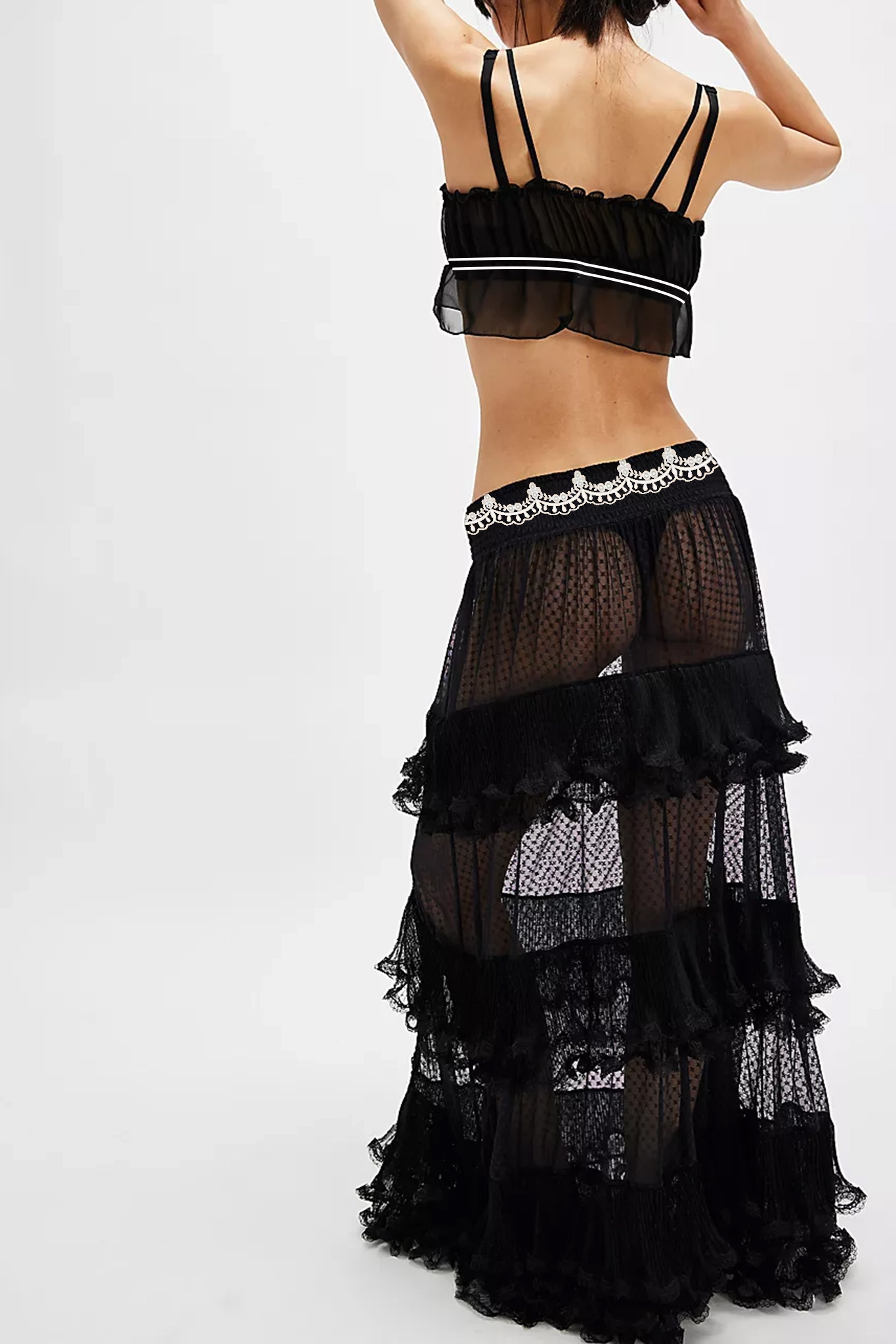 Sheer Ruffled Maxi Skirt
