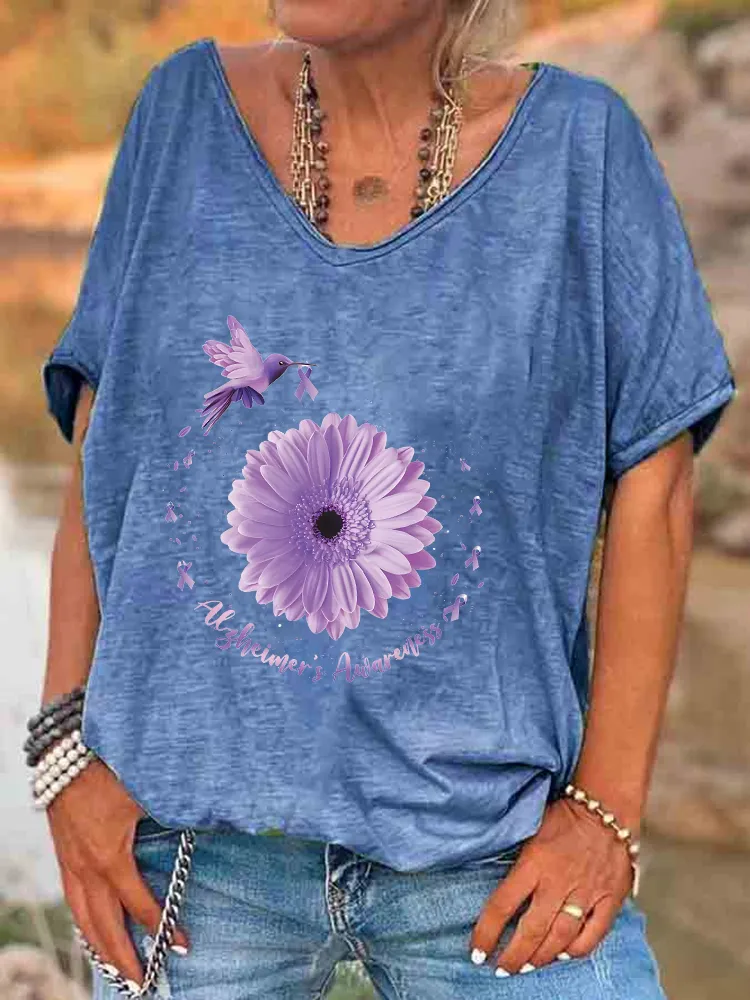 Women'S Alzheimer'S Awareness V-Neck Short-Sleeved T-Shirt