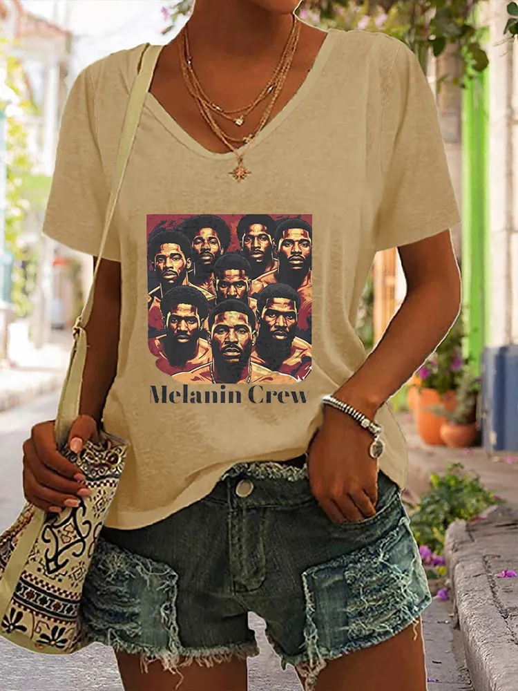 Women'S Melanin Crew V-Neck Short-Sleeved T-Shirt