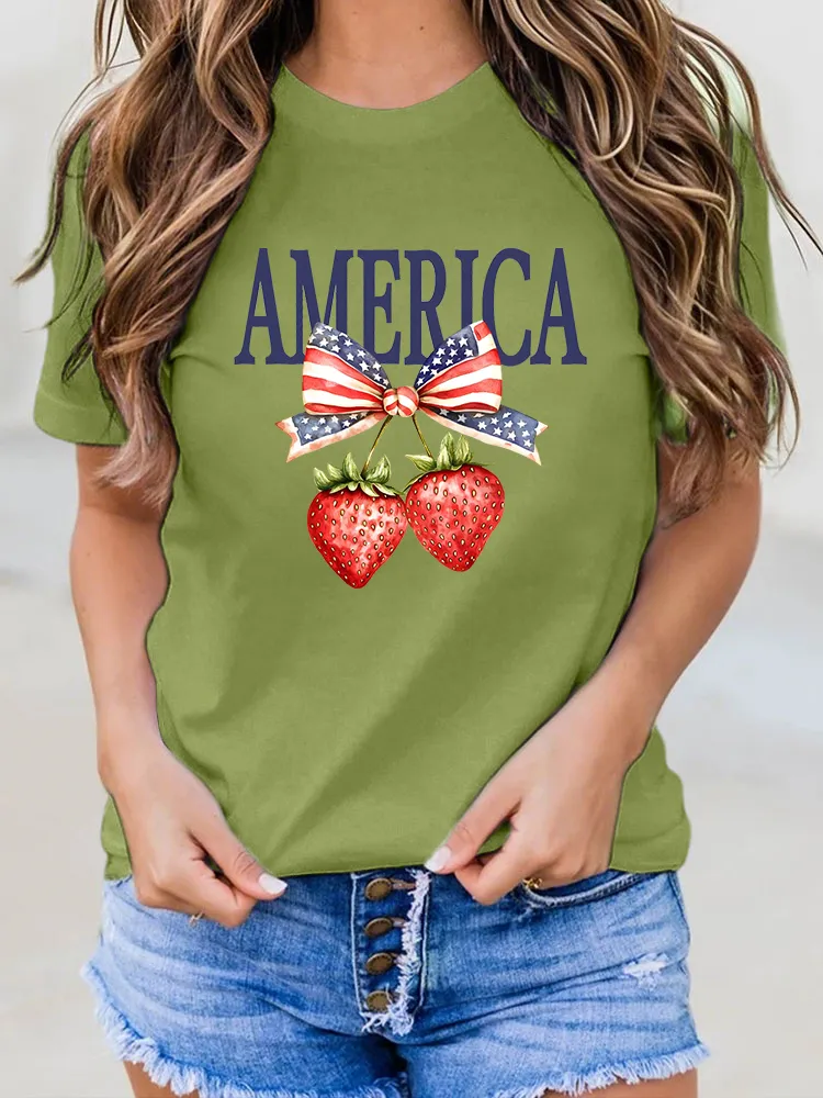 Woman'S America Round-Neck Short-Sleeved T-Shirt
