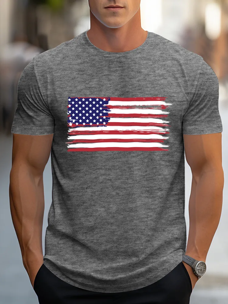Man'S National Flag Print Round-Neck Short-Sleeved T-Shirt