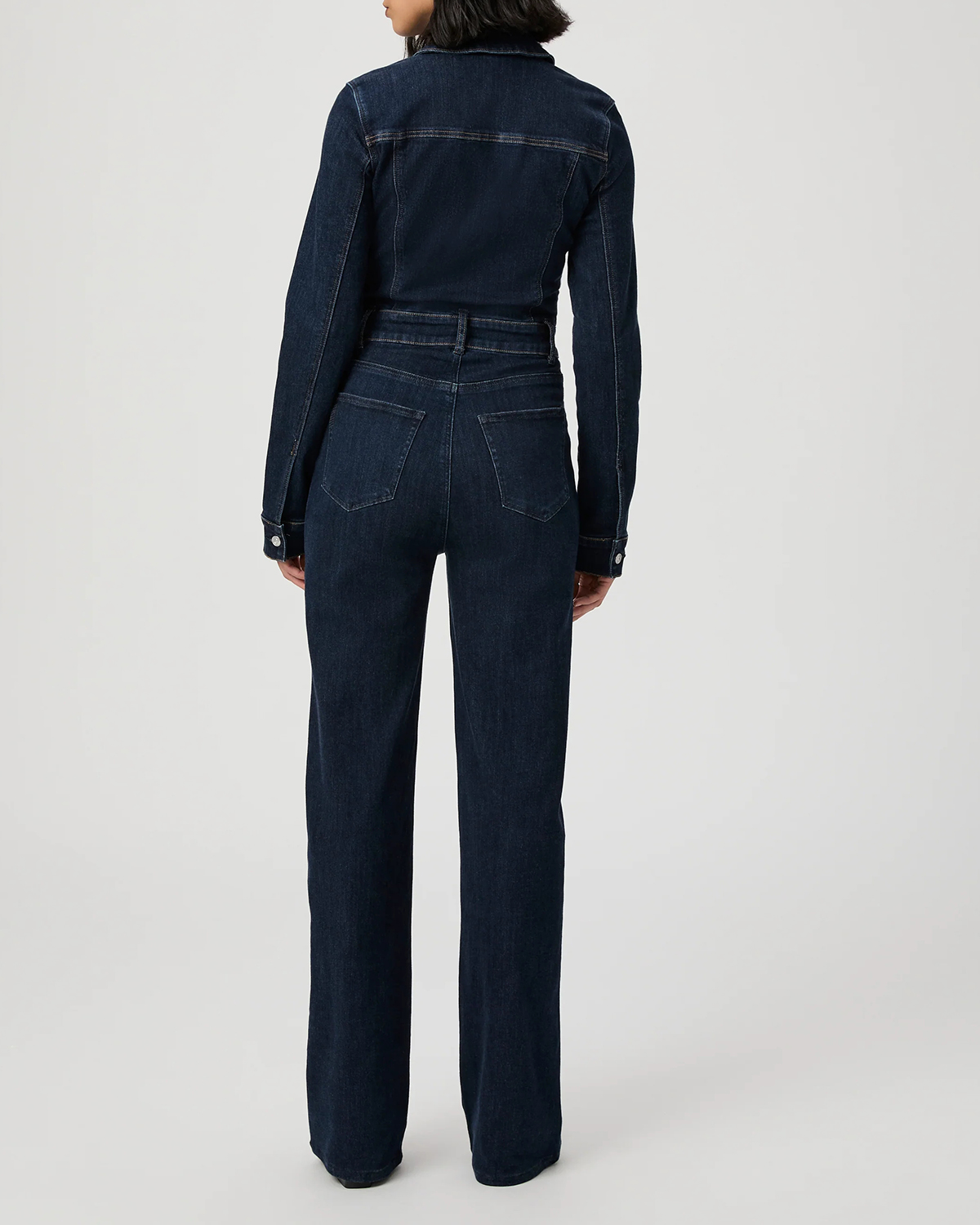 Dark Blue Denim Long Sleeve Jumpsuit