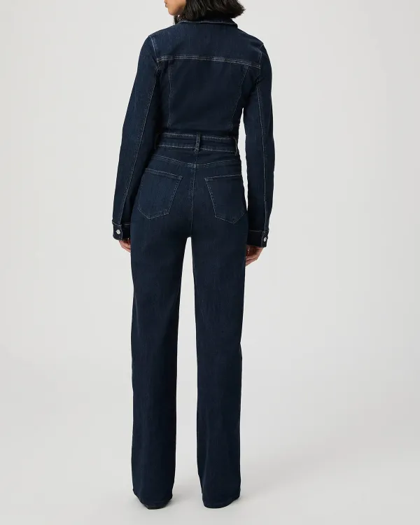 Dark Blue Denim Long Sleeve Jumpsuit