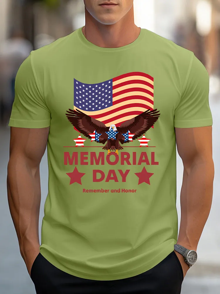 Man'S Memorial Day Remember And Honor Round-Neck Short-Sleeved T-Shirt