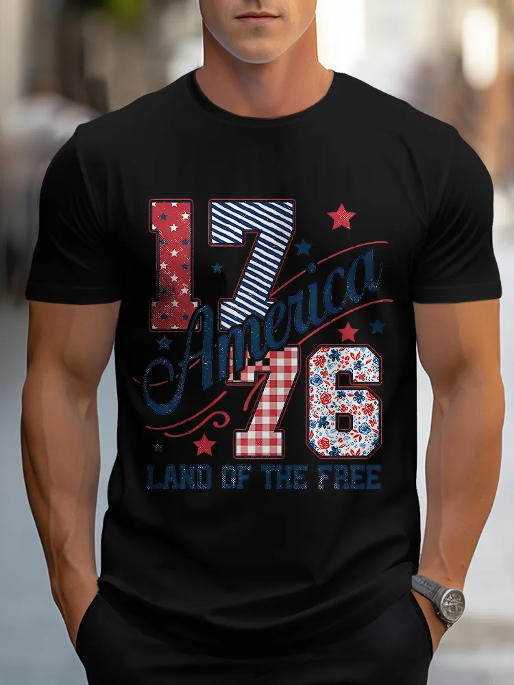 Man'S 1776 America  Land Of The Free Round-Neck Short-Sleeved T-Shirt