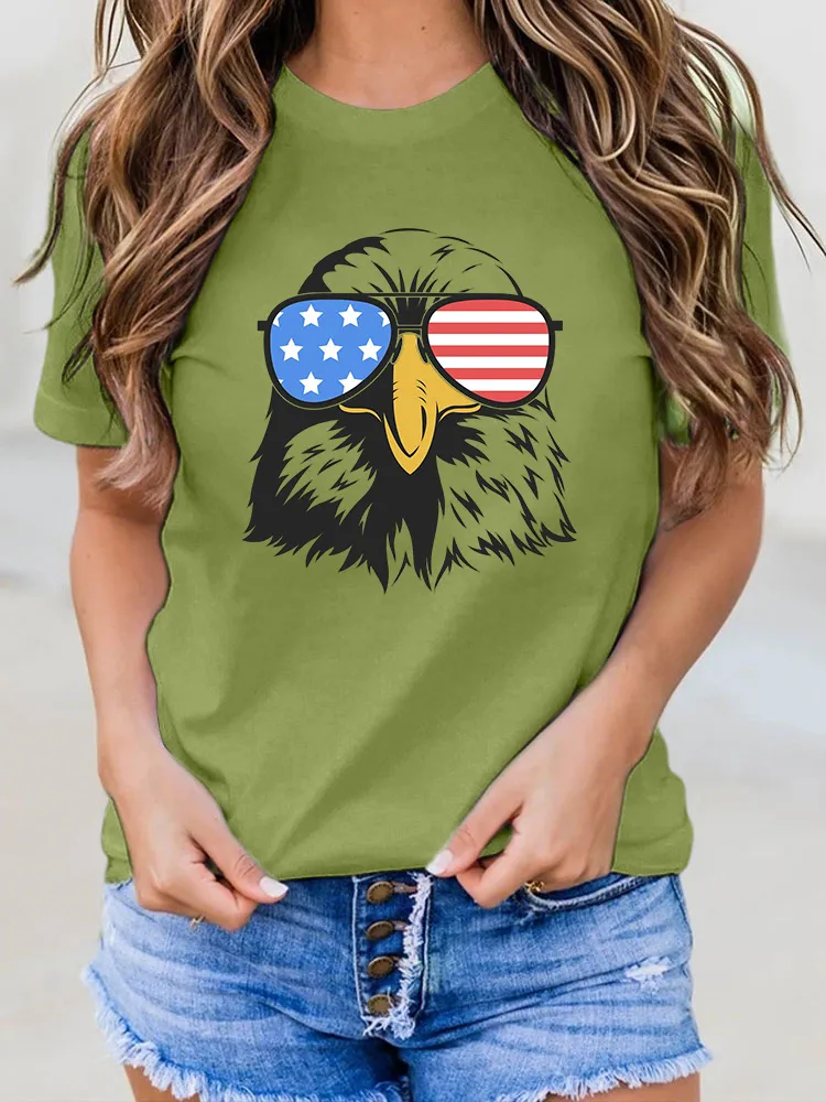 Star Striped Eagle Patriotic Style T-Shirt Round-Neck Short-Sleeved T-Shirt