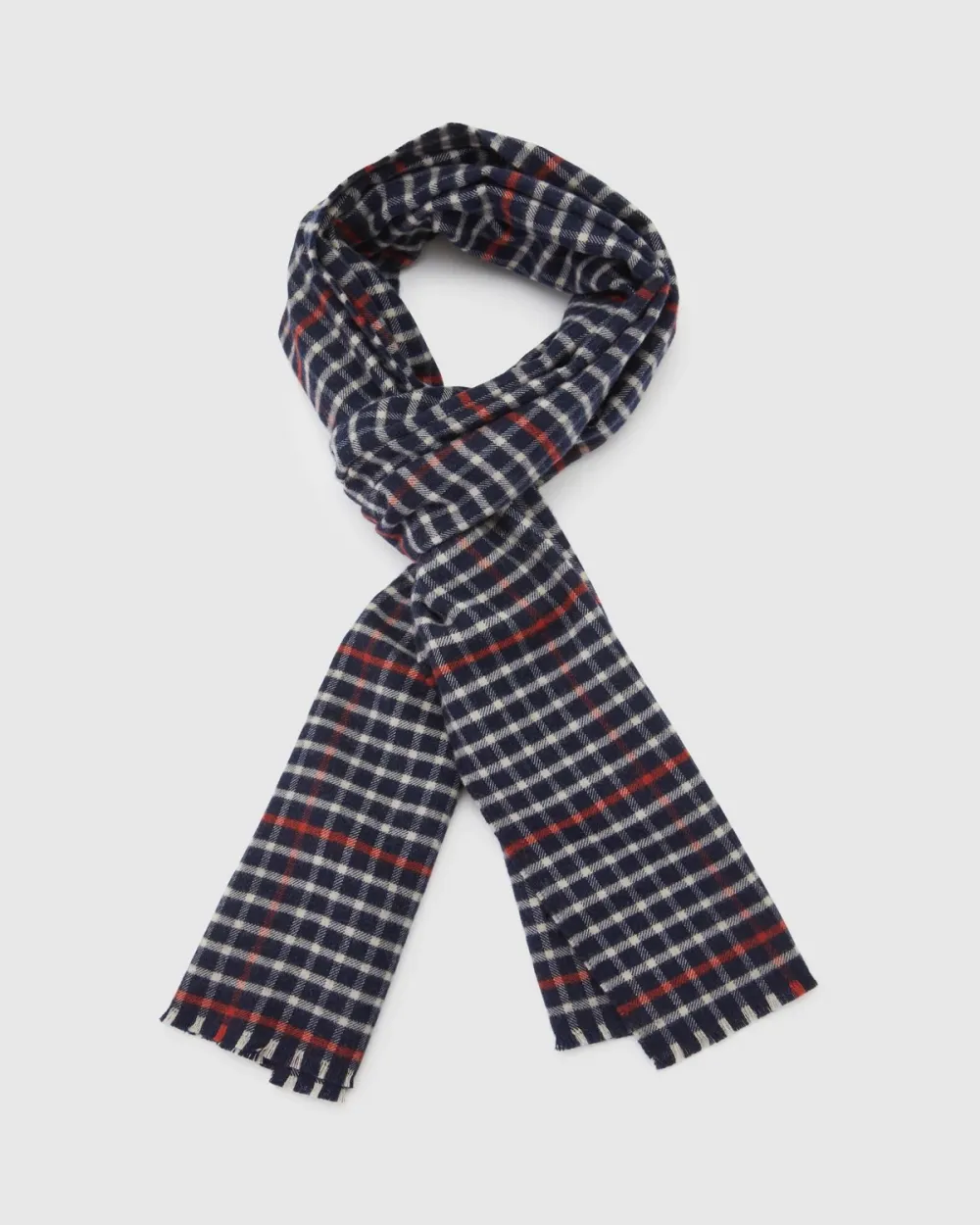 RED AND BLACK WOOL PLAID SCARF