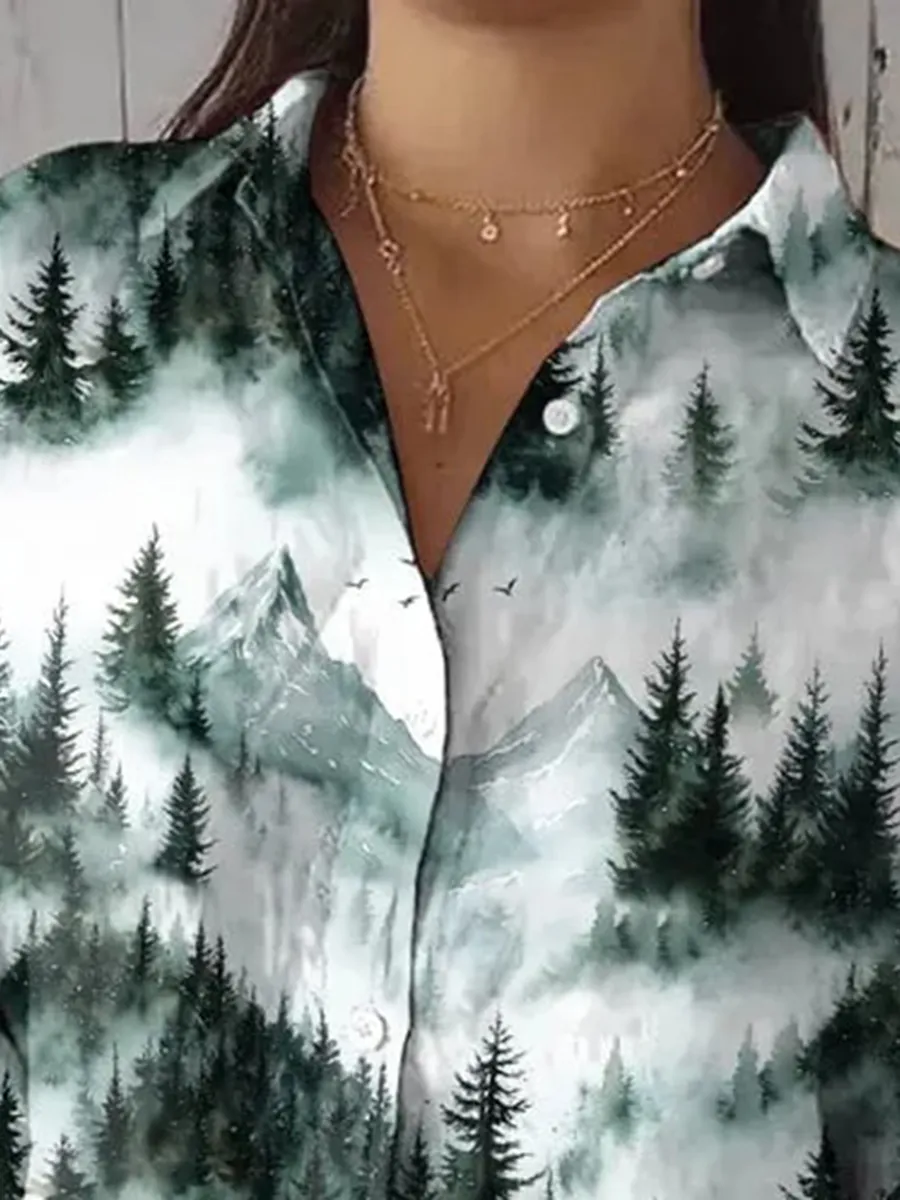 Women's Casual Forest Mountain Printed Shirt