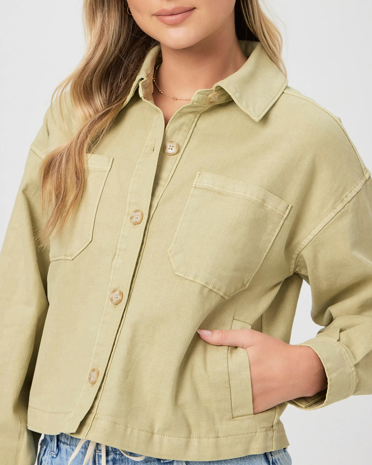Vintage Pale Olive Inspired Cropped Shacket