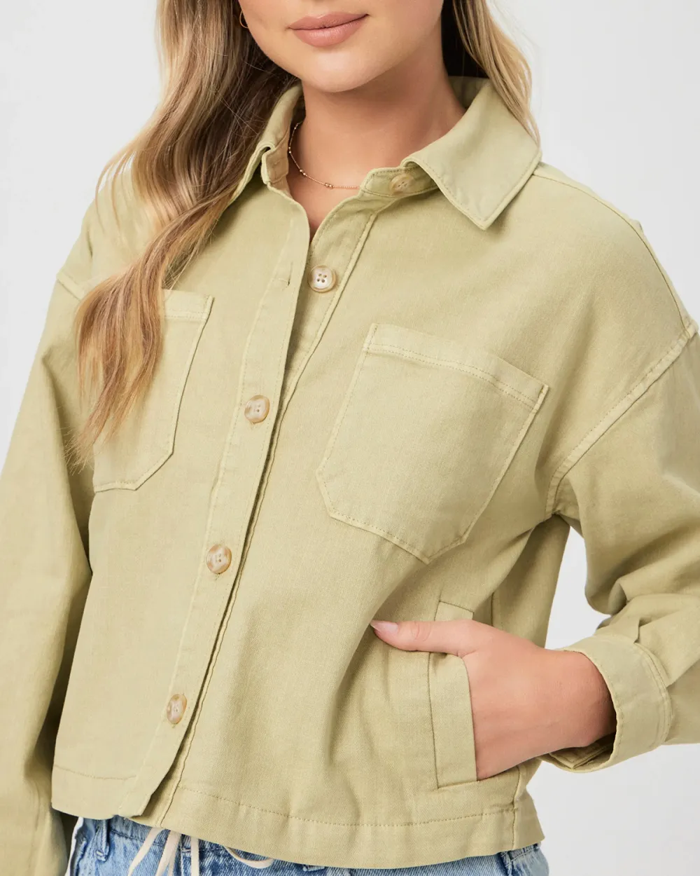 Vintage Pale Olive Inspired Cropped Shacket