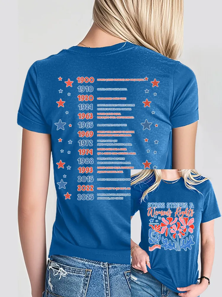 Woman'S Stars Stripes And Women'S Rights Crew Neck Short Sleeve T-Shirt