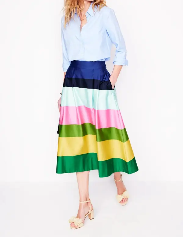 Multicolor Striped Isabella Cotton Midi Skirt